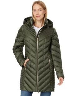 MICHAEL Michael Kors Zip Front Knee Length Chevron Packable M426666BZ | Coats & Outerwear -Flex Shoe Store 71wcusNHHTL. AC SR736920
